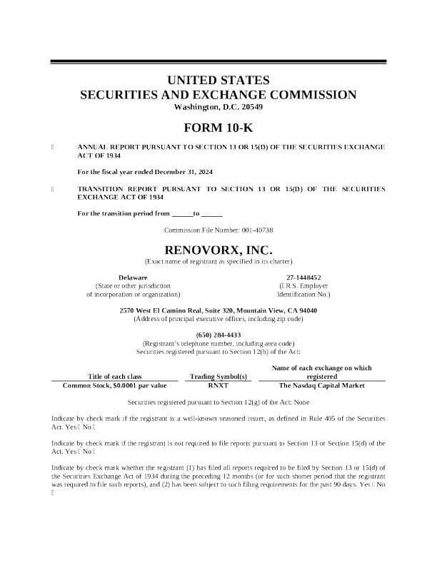 RenovoRx Inc 2024年度报告