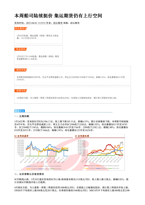 本周船司陆续挺价 集运期货仍有上行空间
