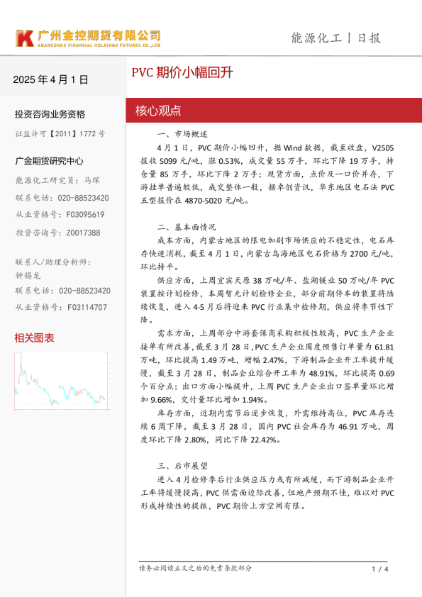 PVC期价小幅回升