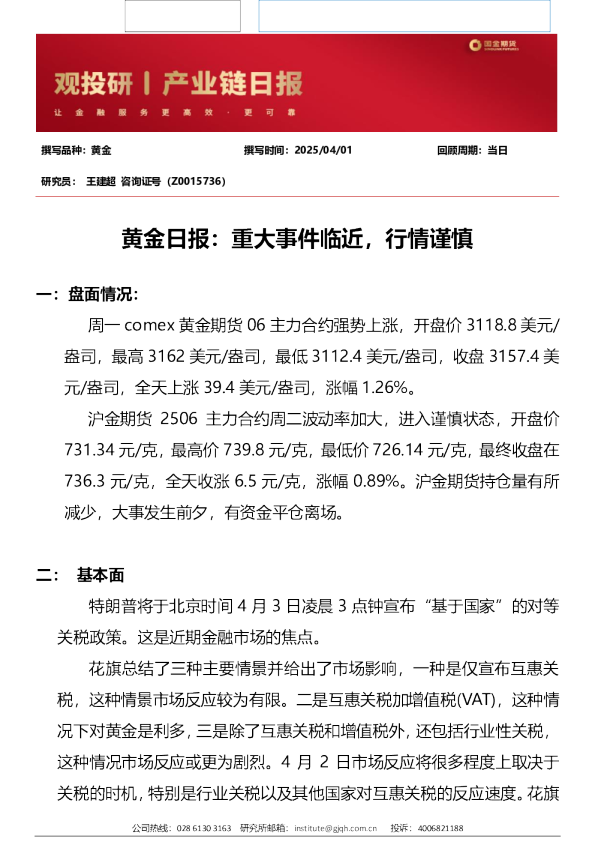 黄金日报：重大事件临近，行情谨慎