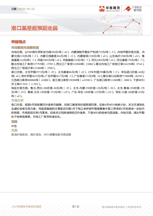日报：港口基差超预期走弱