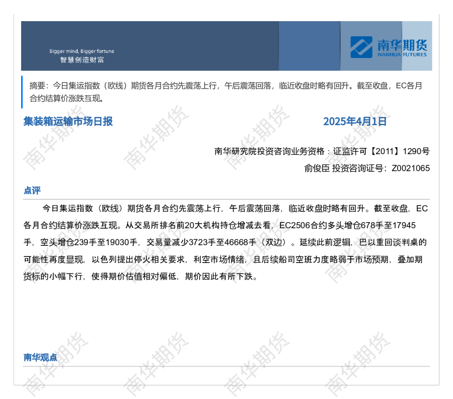 南华集运日报20250401