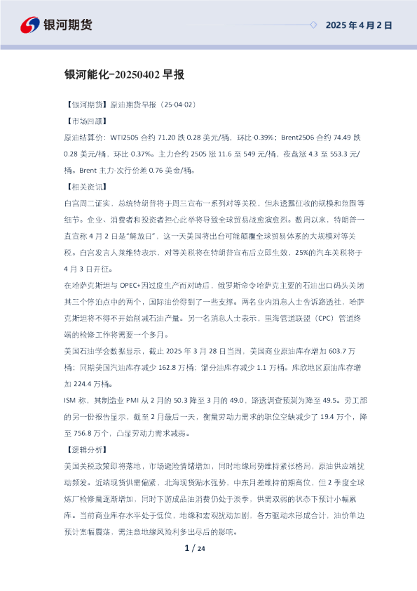 银河能化早报