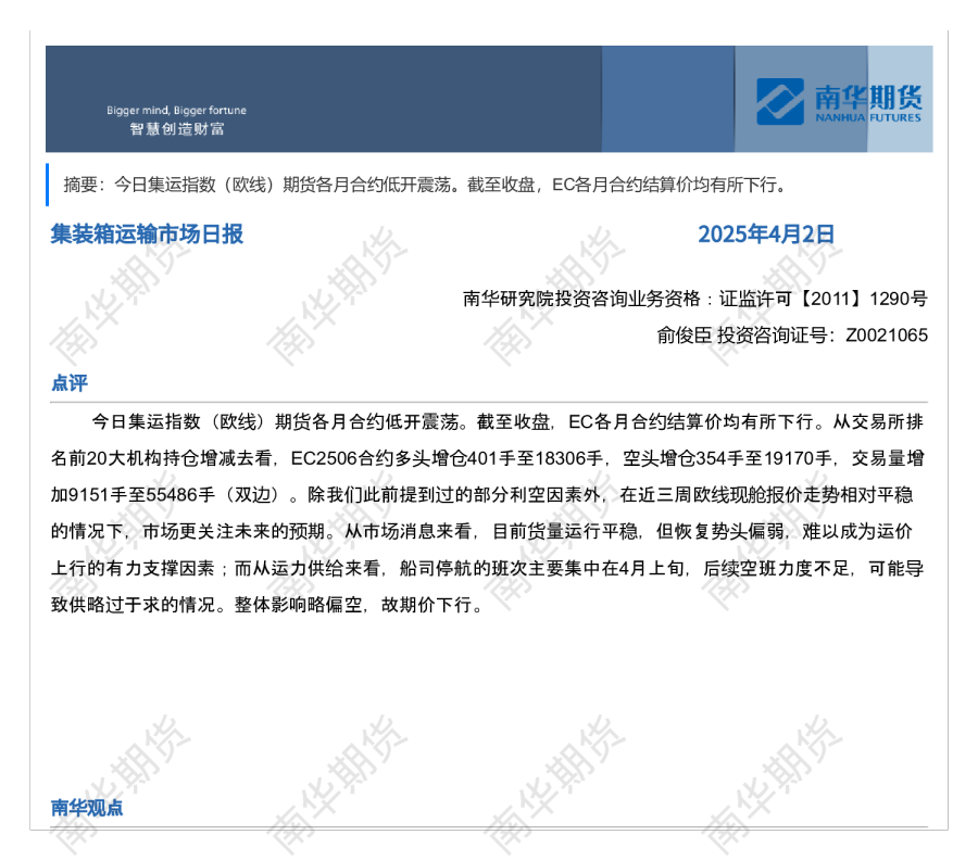 南华集运日报