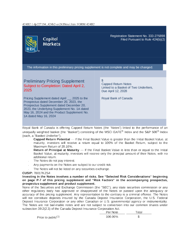 加拿大皇家银行美股招股说明书(2025-04-03版)