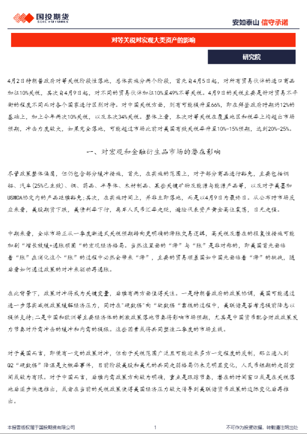 对等关税对宏观大类资产的影响