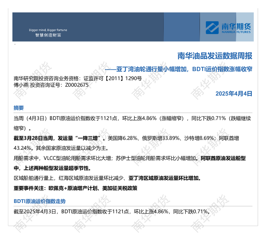 南华油品发运数据周报