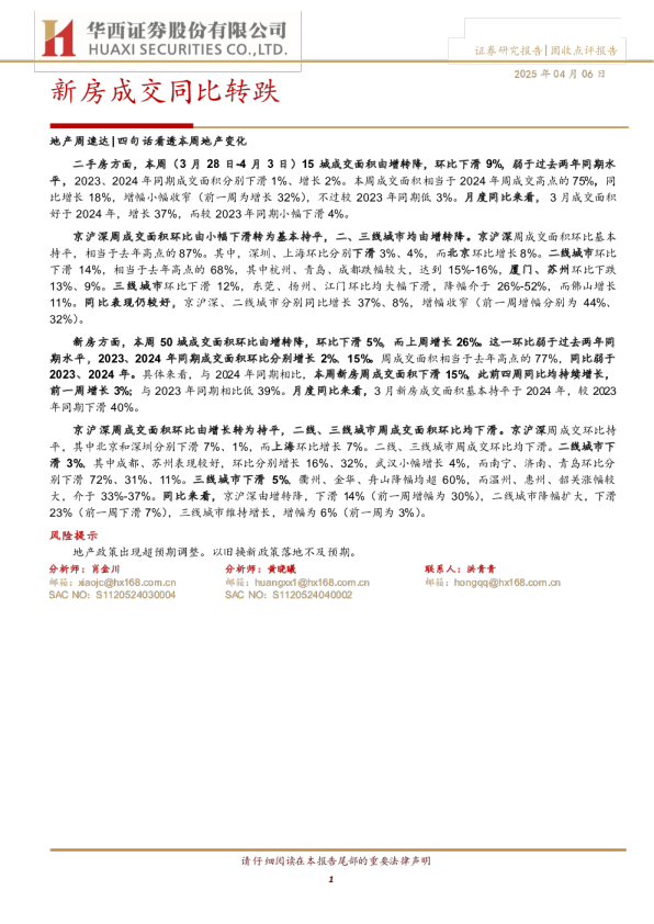 新房成交同比转跌