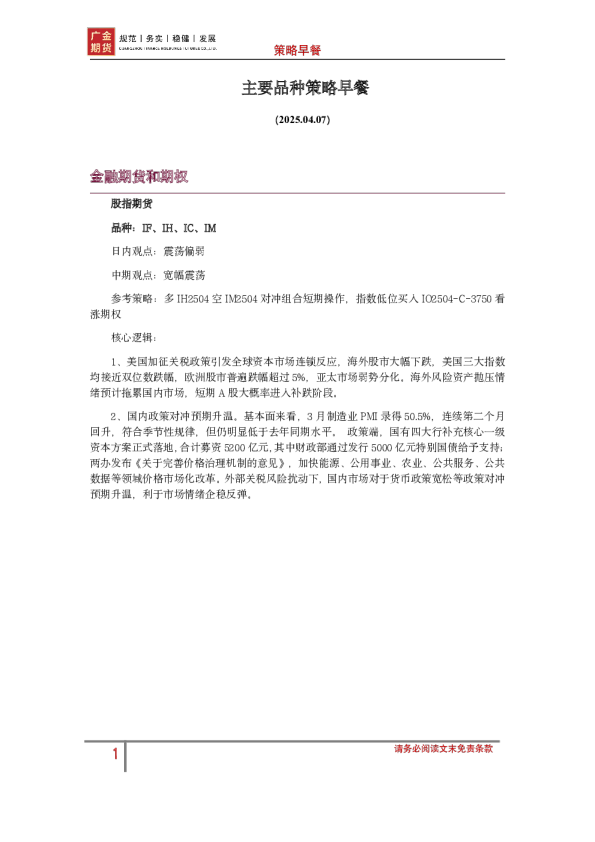主要品种策略早餐