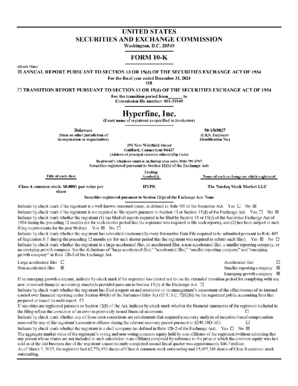 Hyperfine Inc-A 2024年度报告