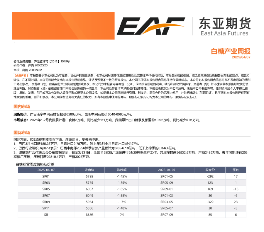 白糖产业周报