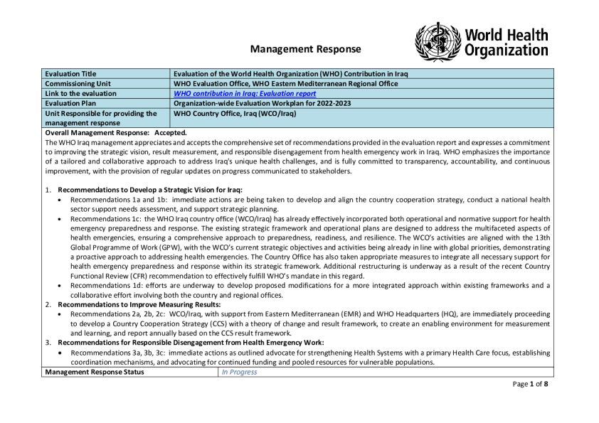 评估世界卫生组织在伊拉克的贡献