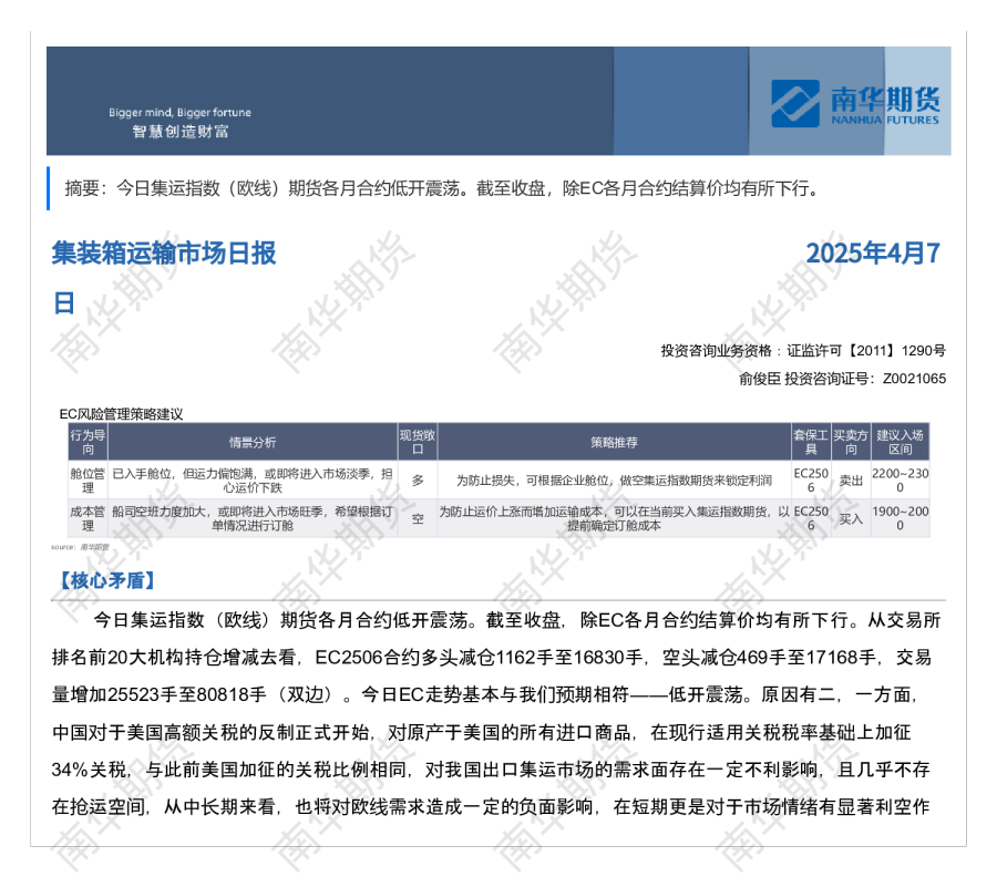 南华集运日报20250407