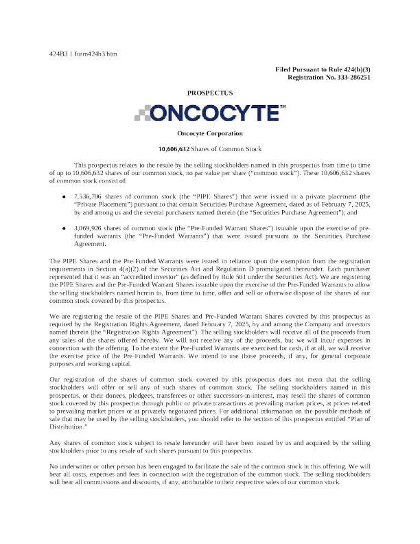 Oncocyte Corp 美国股市招股说明书（2025-04-08版）