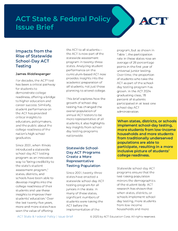 影响来自全州学校日ACT考试的兴起
