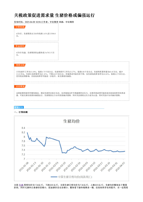 关税政策促进需求量 生猪价格或偏强运行