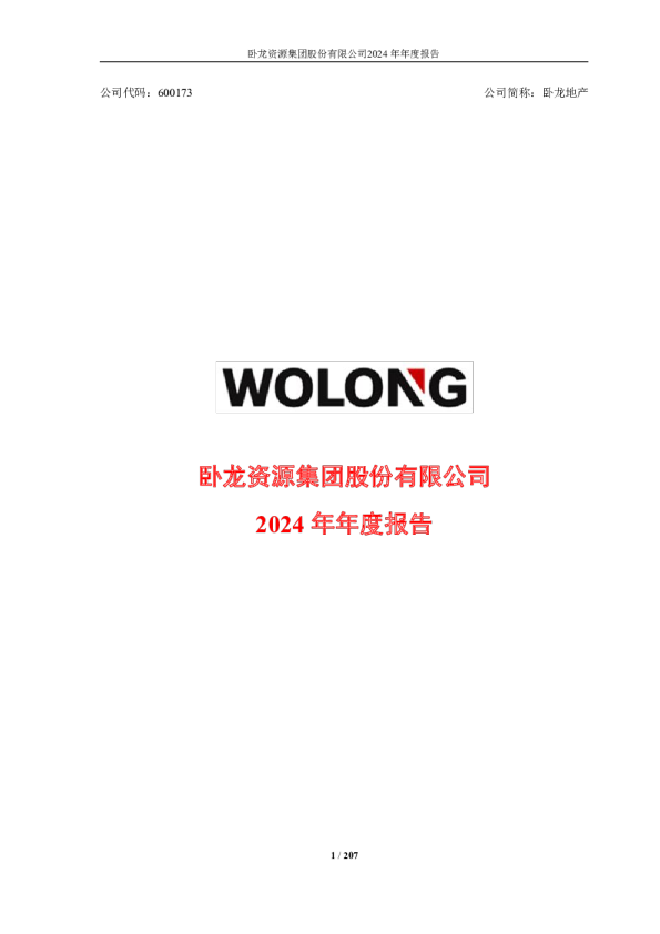 卧龙地产:卧龙资源集团股份有限公司2024年年度报告