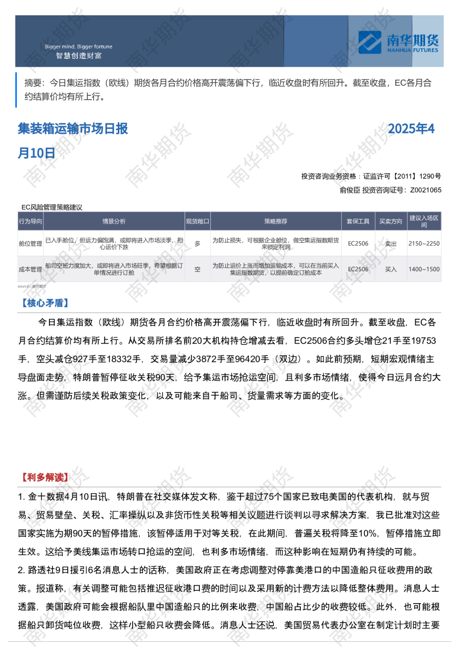 南华集运日报