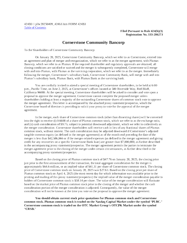 Plumas Bancorp美股招股说明书(2025-04-11版)