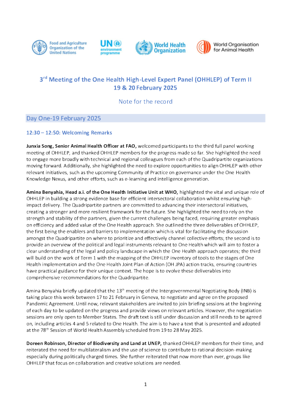 第三次会议：第二任期“一个健康”高级专家小组（OHHLEP）