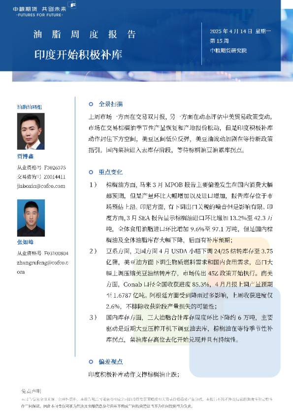 油脂——印度开始积极补库