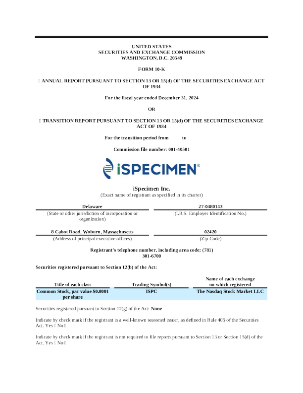 iSpecimen Inc 2024年度报告