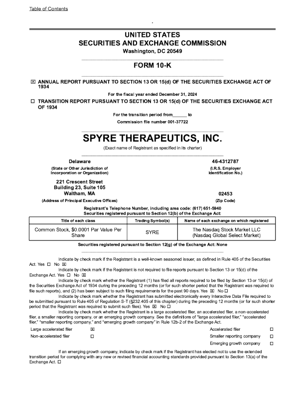 Spyre Therapeutics Inc 2024年度报告