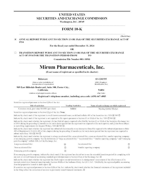 Mirum Pharmaceuticals Inc 2024年度报告