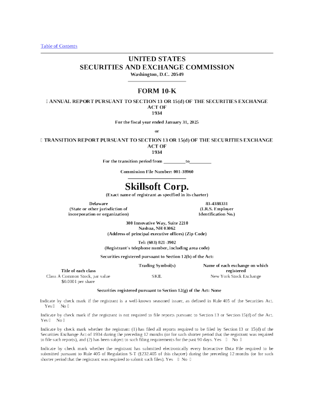 Skillsoft Corp II-A 2024年度报告