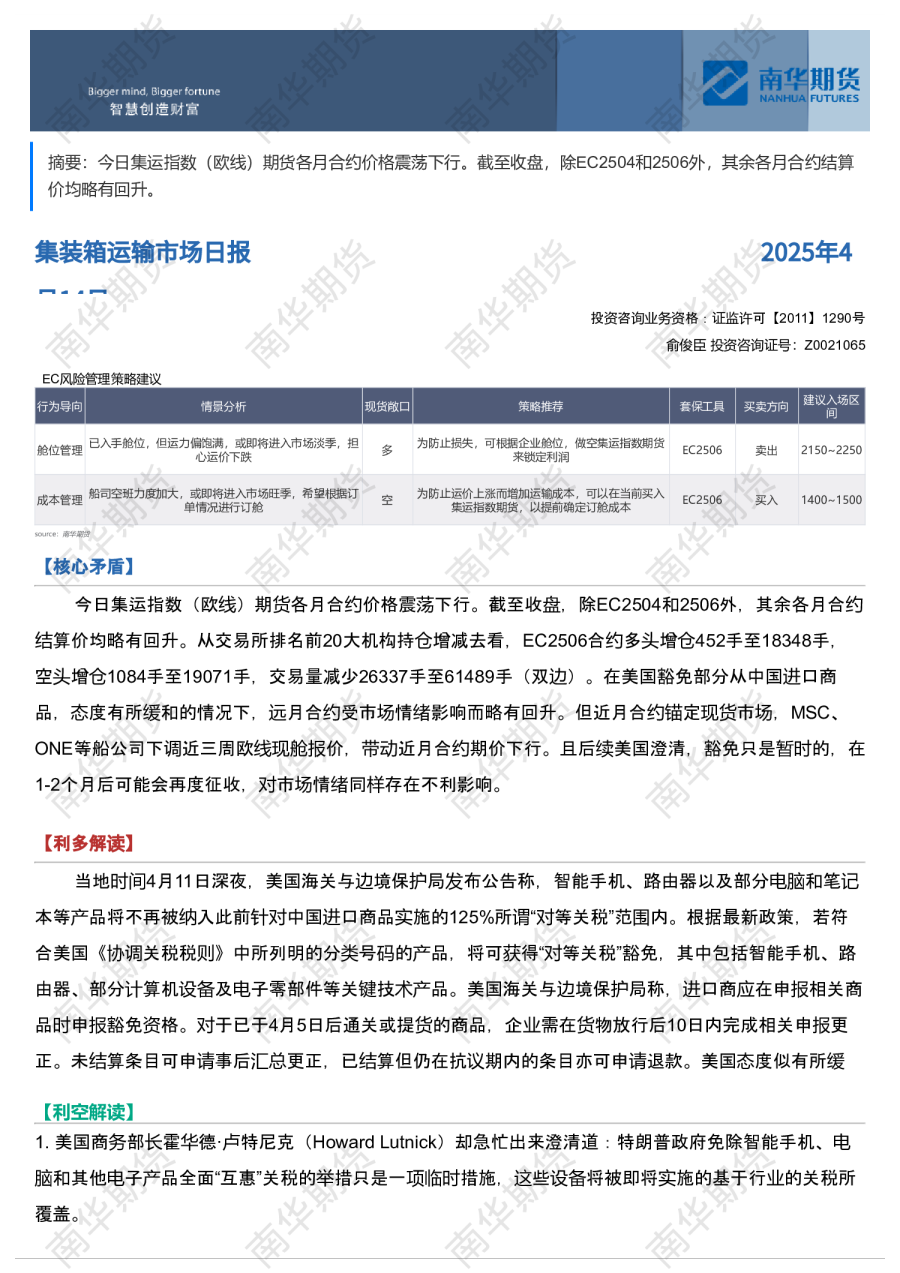 南华集运日报
