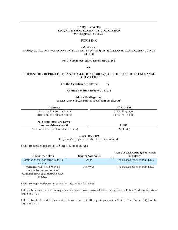 Abpro Holdings Inc 2024年度报告