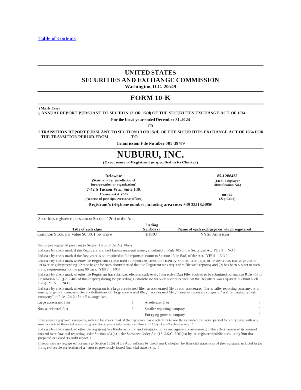 Nuburu Inc-A 2024年度报告