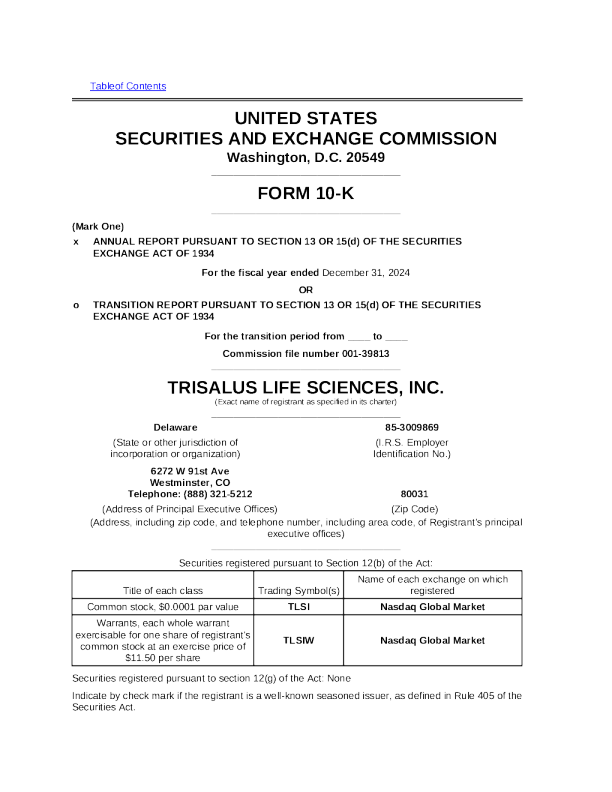 TriSalus Life Sciences Inc 2024年度报告