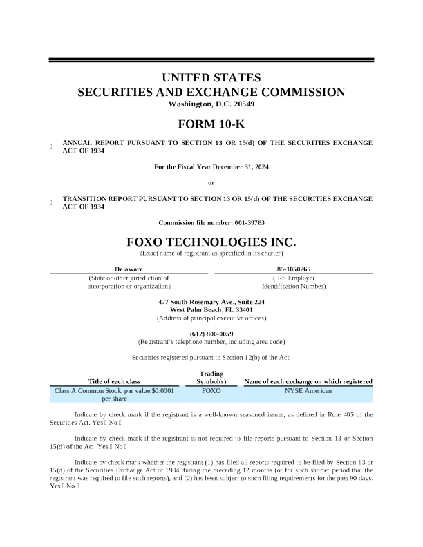 FOXO Technologies Inc-A 2024年度报告
