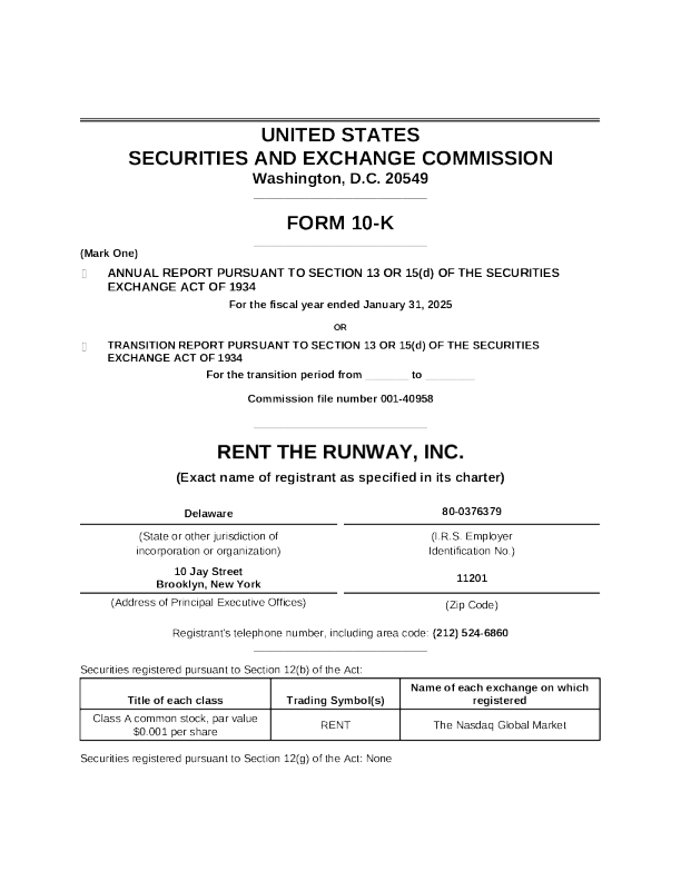 Rent the Runway Inc-A 2024年度报告