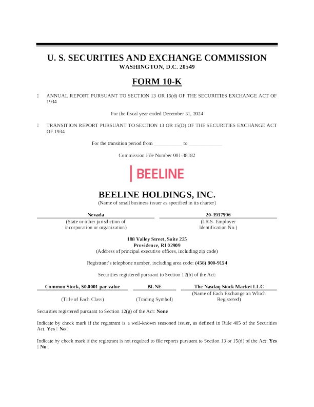 Beeline Holdings Inc 2024年度报告
