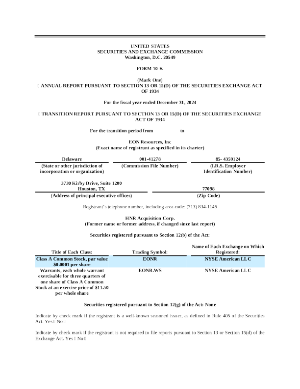 EON Resources Inc-A 2024年度报告