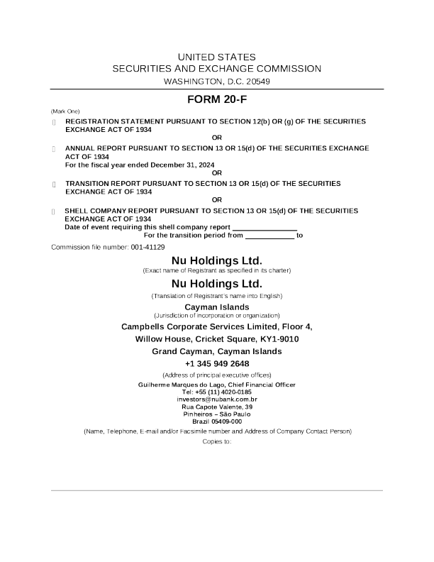 Nu Holdings Ltd-A 2025年年度报告和过渡报告
