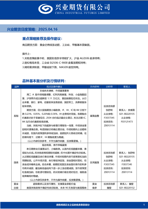 日度策略