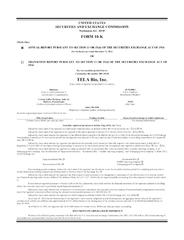 TELA Bio Inc 2024年度报告