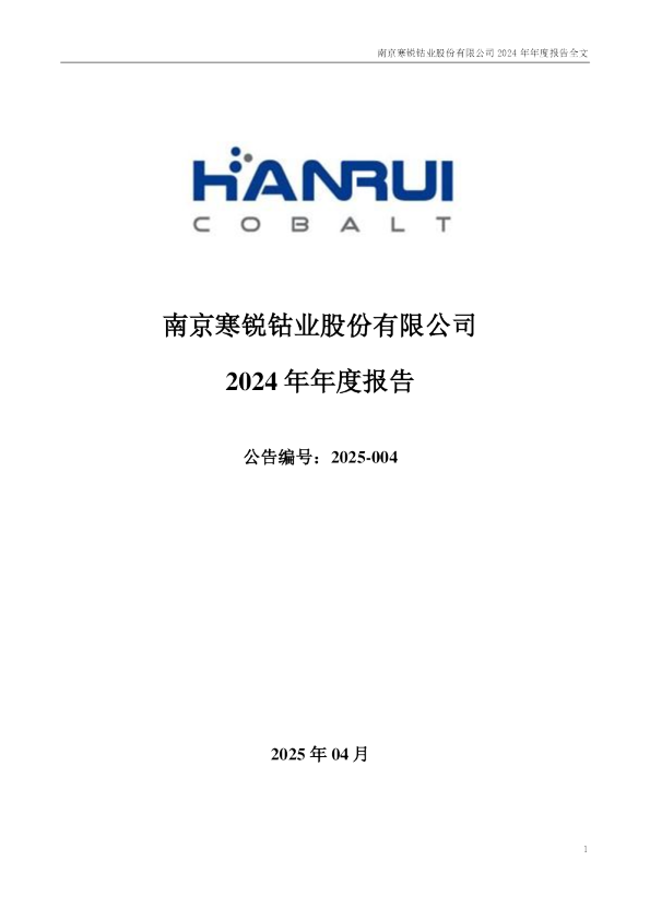 寒锐钴业:2024年年度报告