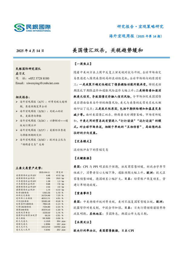 海外宏观周报（2025年第14期）：美国债汇双杀，关税趋势缓和
