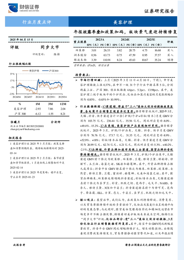 美容护理年报披露季叠加政策加码，板块景气度迎持续修复