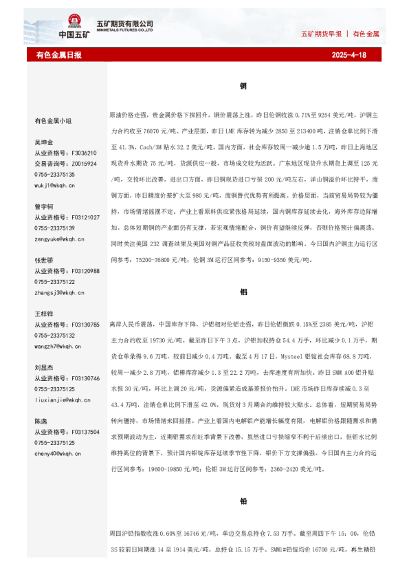 有色金属日报