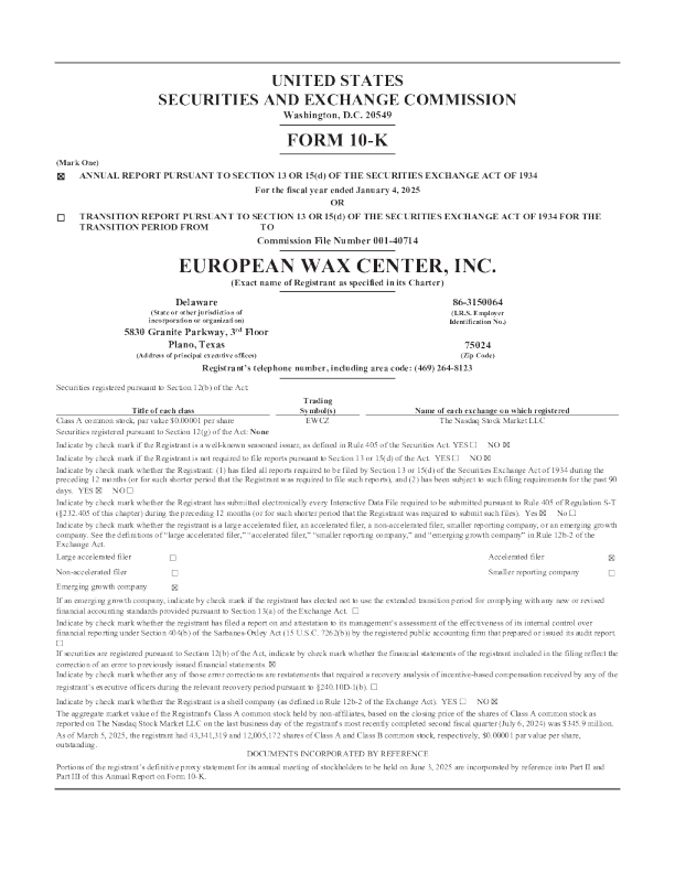 European Wax Center Inc-A 2024年度报告