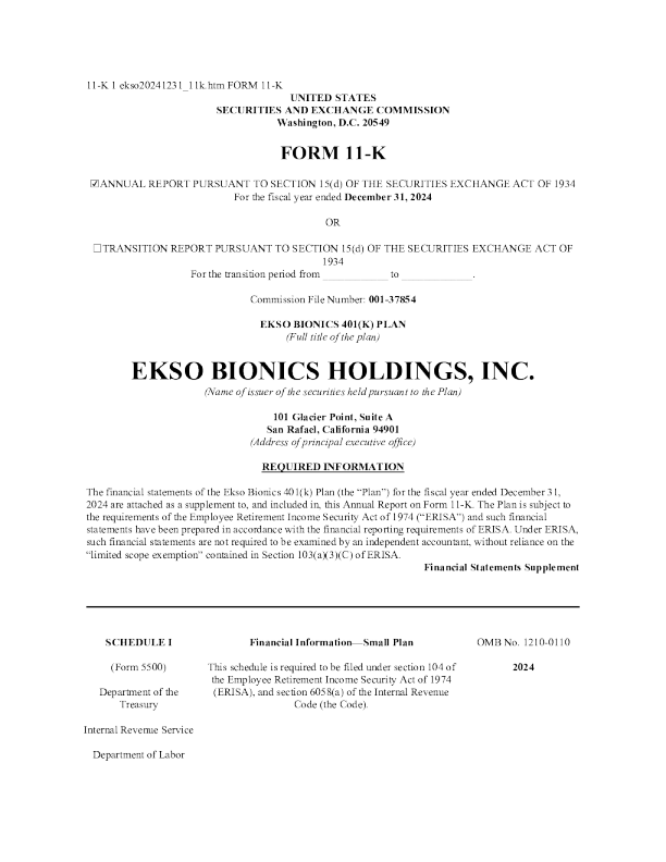 Ekso Bionics Holdings Inc 2024年度报告