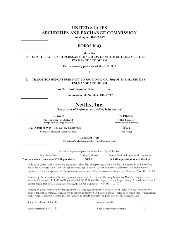 奈飞 2025年季度报告
