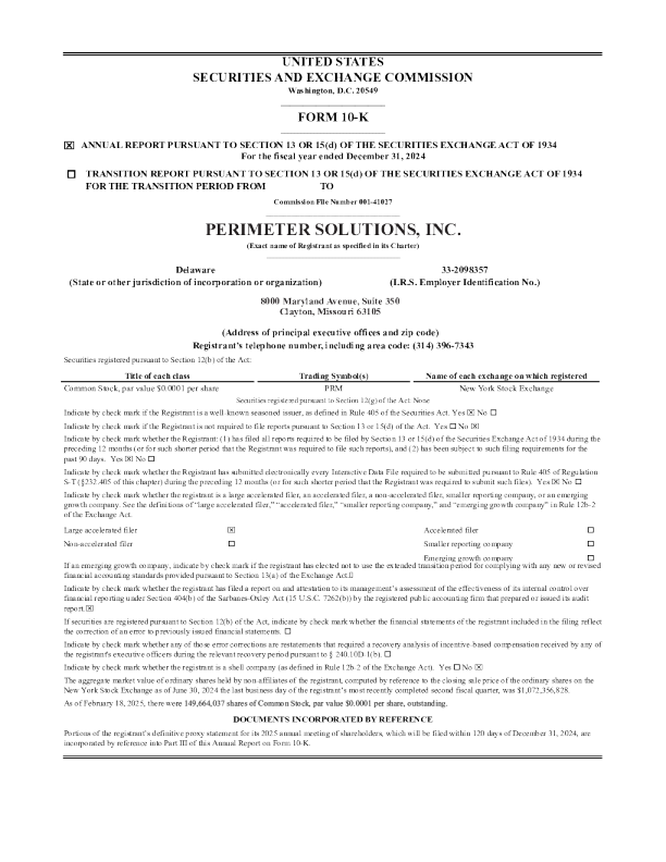 Perimeter Solutions Inc 2024年度报告