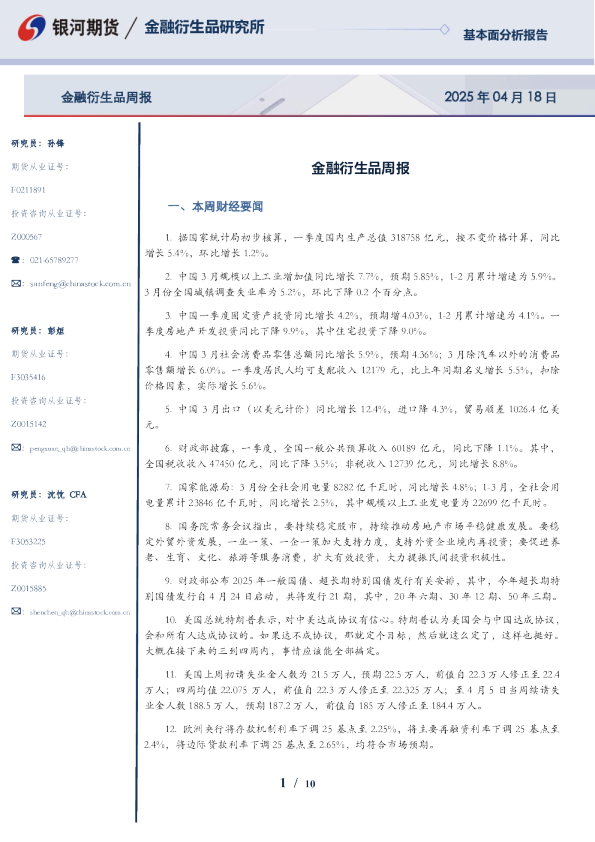 金融衍生品周报