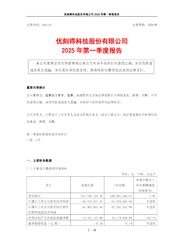 优刻得：优刻得2025年一季度报告